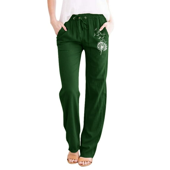 Baqcunre Linen Pants Womens Printing Casual Loose Pants With Pockets Elastic High Waist Paper Bag Pants Linen Pants Sweatpants Womens Pants Green 4XL