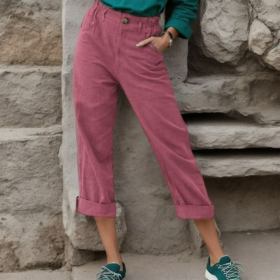 Baqcunre Linen Pants Womens Trousers Back Pants Elastic Waist Linen Pants Casual Pants Womens Sweatpants Women'S Pants Wine 5XL