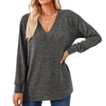 thumbnail image 1 of Baqcunre Long Sleeve Shirts For Women Ladies V Neck Long Sleeve Solid Color T Shirt Fashion Loose Tops Womens T Shirts Workout Tops For Women Grey S, 1 of 9