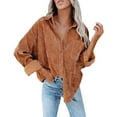 thumbnail image 1 of Baqcunre Long Sleeve Shirts For Women Woman Over Size Solid Color Turn Down Collar Fashion Loose Leisure Corduroy Lohas Time Coat Shirt Womens Shirts Workout Tops For Women Khaki S, 1 of 8
