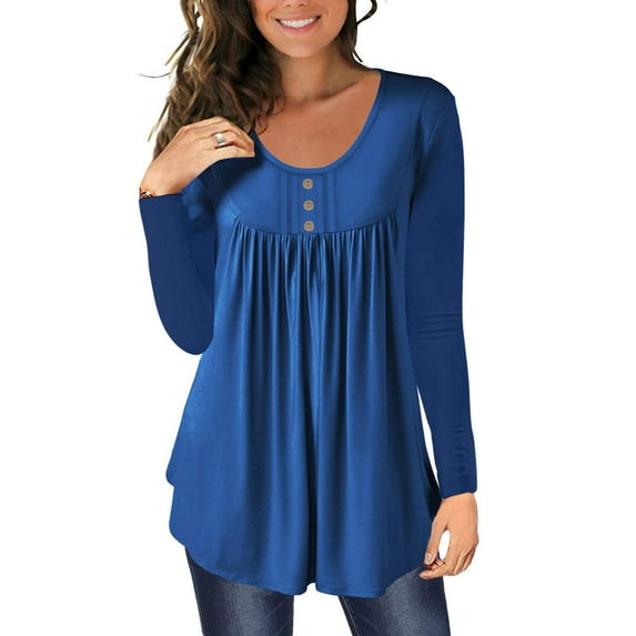 Baqcunre Long Sleeve Shirts For Women Women Tops O Neck Daily Casual Top Hoodies For Women Womens Tops Blue XXL