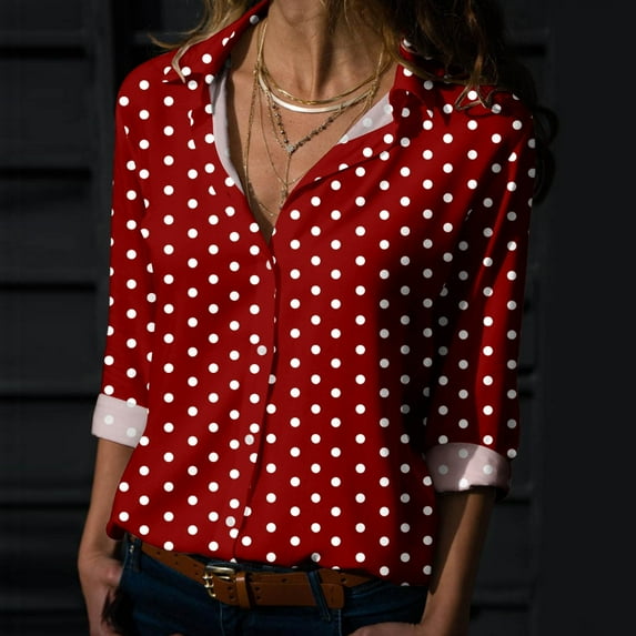 Baqcunre Long Sleeve Shirts For Women Womens Spring Summer Printed Long Sleeve V Neck Shirt Top Blouse Womens Shirts Womens Blouses Red M