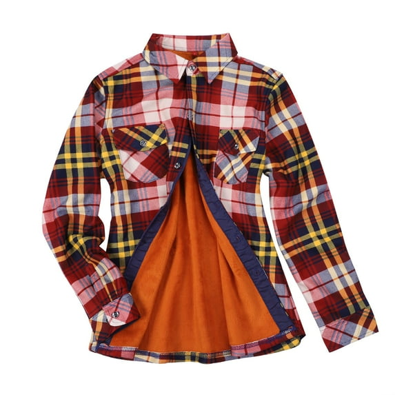 Baqcunre Long Sleeve Shirts For Women Women'S Plaid Fleece Lined Jacket Button Up Fuzzy Shirt Checkered Flannel Blouse Womens Fall Tops Crop Tops B XL