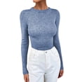 thumbnail image 1 of Baqcunre Long Sleeve T Shirt Women's Autumn And Winter Solid Color Knit Shirt Round Neck Stripe Slim Fitting Long Sleeved Top Warm And Layered Sweater Crop Tops Womens Tops Blue M, 1 of 6