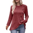 thumbnail image 1 of Baqcunre Long Sleeve T Shirt Women's Round Neck Bar Brushed Hem Solid Color Button T Shirt Crewneck Sweatshirts Womens Tops Red M, 1 of 8