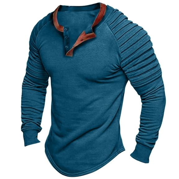 Baqcunre Long Sleeve Tee Shirts For Men Male Pleated Long Sleeve Stitching Raglan Sleeve Multi Retro Long Sleeve Shirt Polo Shirts For Men Tops For Men Blue S