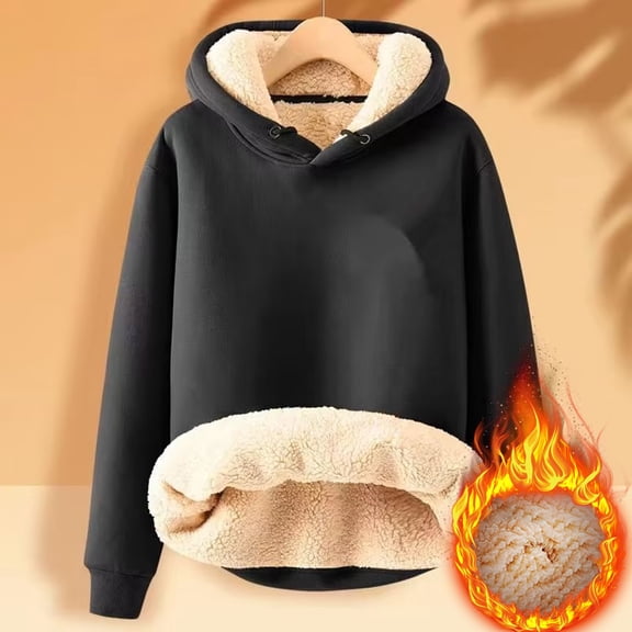 Baqcunre Long Sleeved Solid Color Velvet Warm Round Neck Casual Hooded Sweatshirt Womens Tops Womens Hoodies Graphic Hoodies Women Clothing Sweatshirt For Women,Color Black,Size L