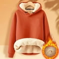 thumbnail image 1 of Baqcunre Long Sleeved Solid Color Velvet Warm Round Neck Casual Hooded Sweatshirt Womens Tops Womens Hoodies Graphic Hoodies Women Clothing Sweatshirt For Women,Color Orange,Size 3XL, 1 of 3