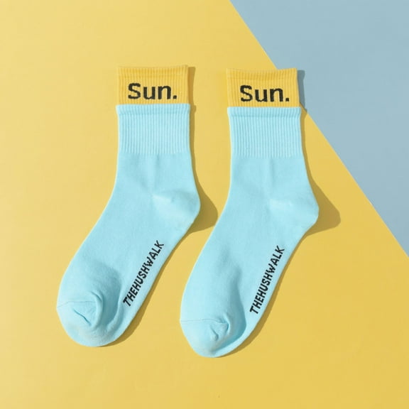 Baqcunre Long Socks Thigh High Cotton Socks, Women's Trend Color Matching Creative Week Printed Cotton Socks Sock Sports And Leisure Stockings, Socks for Women, Mens Socks