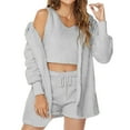 thumbnail image 1 of Baqcunre Lounge Sets for Women,Warm Three Pieces Suit Flannel Shorts Pajamas Set Beard Hooded Coat Sleepwear Suit,Outfits for Women Womens Pajamas Pajama Set Womens Clothes Sky Blue M, 1 of 4