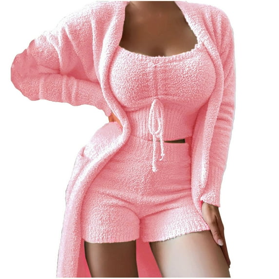 Baqcunre Lounge Sets for Women,Winter Plush Casual Sportswear Solid Long Sleeves 3 Piece Outfits,Outfits for Women Womens Pajamas Pajama Set Womens Clothes Army Green 3XL