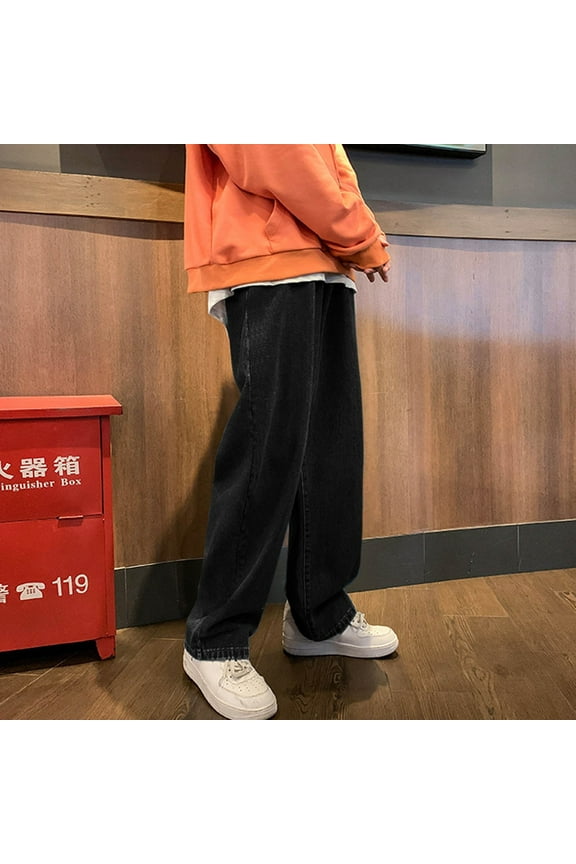 Male Casual Fashion Plus Size Loose Elastic Waist Jeans Street Wide Leg Trousers Pants,L,Mens Jeans,Men'S Pants,Wide Leg Jeans,Mens Clothes,Mens Fashion,Black