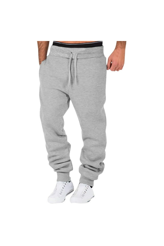 Male Casual Fitness Running Trousers Drawstring Loose Waist Solid Color Pants Pocket Loose Fleece Sweatpants,L,Mens Sweatpants,Men'S Pants,Joggers For Men,Mens Sweatpants With Pockets,,Gray