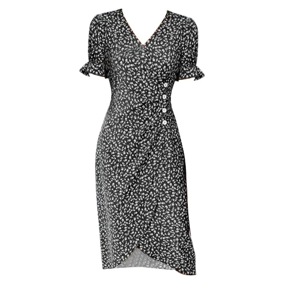 Baqcunre Maxi Dresses for Women 2024 Multicolor Summer New Women's V Neck Fragmented Flower Hem Irregular Floral Print Button Waist Dress Dresses for Women 2024 Summer Dresses for Women 2024