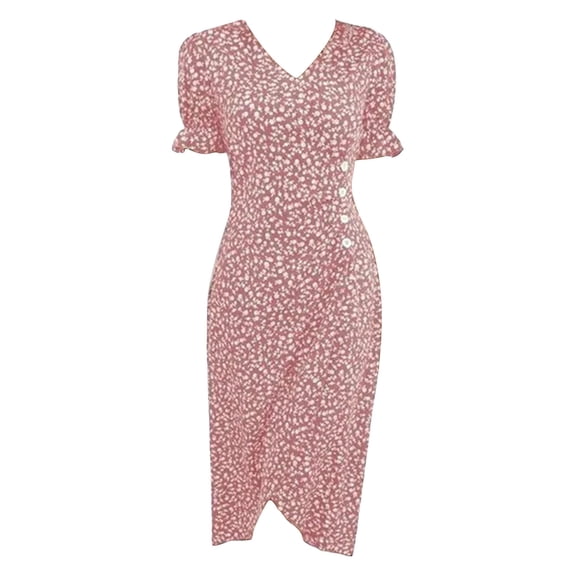 Baqcunre Maxi Dresses for Women 2024 Multicolor Summer New Women's V Neck Fragmented Flower Hem Irregular Floral Print Button Waist Dress Dresses for Women 2024 Summer Dresses for Women 2024