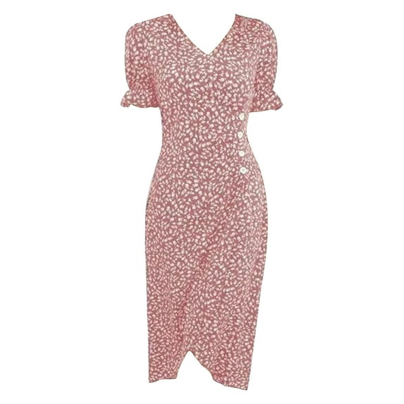 Baqcunre Maxi Dresses for Women 2024 Multicolor Summer New Women's V Neck Fragmented Flower Hem Irregular Floral Print Button Waist Dress Dresses for Women 2024 Summer Dresses for Women 2024