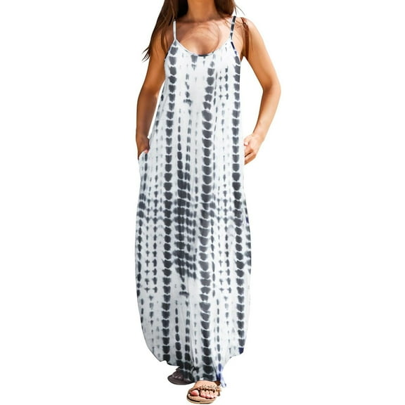 Baqcunre Maxi Dresses for Women 2024 Women Summer Casual Maxi Dress V Neck Sleeveless Flowy Boho Floral Beach Long Dress with Pockets Dresses for Women 2024 Summer Dresses for Women 2024
