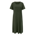 thumbnail image 1 of Baqcunre Maxi Dresses for Women 2024 Women's Casual Solid Color Short Sleeved Round Neck Loose Pocket Dress Dresses for Women 2024 Summer Dresses for Women 2024 Womens Dresses Green 4XL, 1 of 5