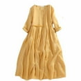 thumbnail image 1 of Baqcunre Maxi Dresses for Women 2024 Women's Dress Flax Spring And Summer Round Neck Pleated Draw Rope Seven Point Sleeves To Show Thin Loose Long Dress Dresses for Women 2024 Yellow L(Hot), 1 of 7