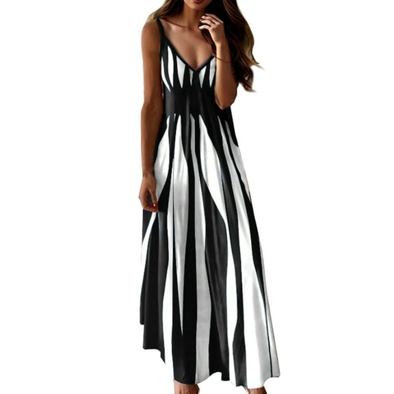 Baqcunre Maxi Dresses for Women 2024 Women's Fashion Loose Dress with Colour Block Print Dress Dresses for Women 2024 Summer Dresses for Women 2024 Womens Dresses Black L(Hot)