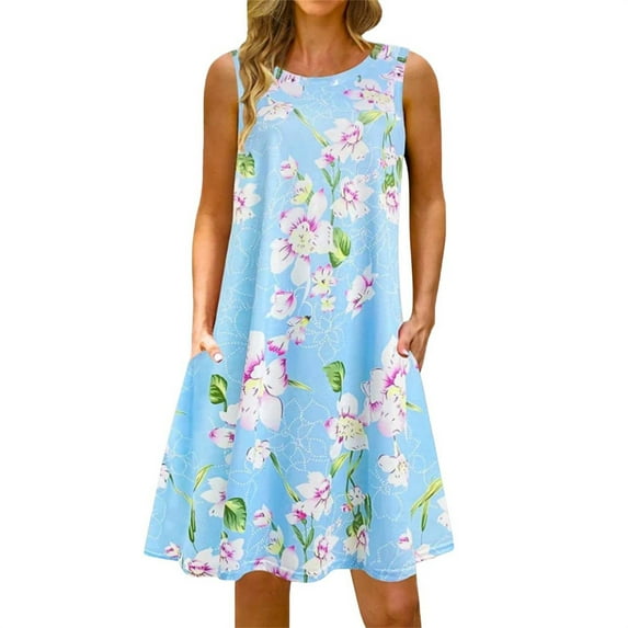 Baqcunre Maxi Dresses for Women 2024 Women's Floral Camouflage Print Spring And Summer Loose Round Neck Suspender Sleeveless Vest Pocket Dress Dresses for Women 2024 Summer Dresses for Women 2024