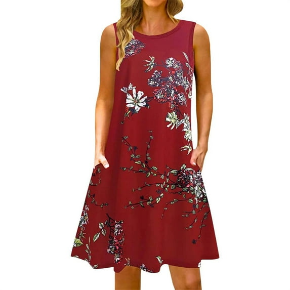 Baqcunre Maxi Dresses for Women 2024 Women's Floral Camouflage Print Spring And Summer Loose Round Neck Suspender Sleeveless Vest Pocket Dress Dresses for Women 2024 Summer Dresses for Women 2024