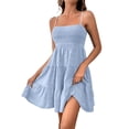 thumbnail image 1 of Baqcunre Maxi Dresses for Women 2024 Women's One Line Neckline Fine Strap Solid Color Texture Dress Dresses for Women 2024 Summer Dresses for Women 2024 Womens Dresses Light Blue 2XL(Hot), 1 of 7