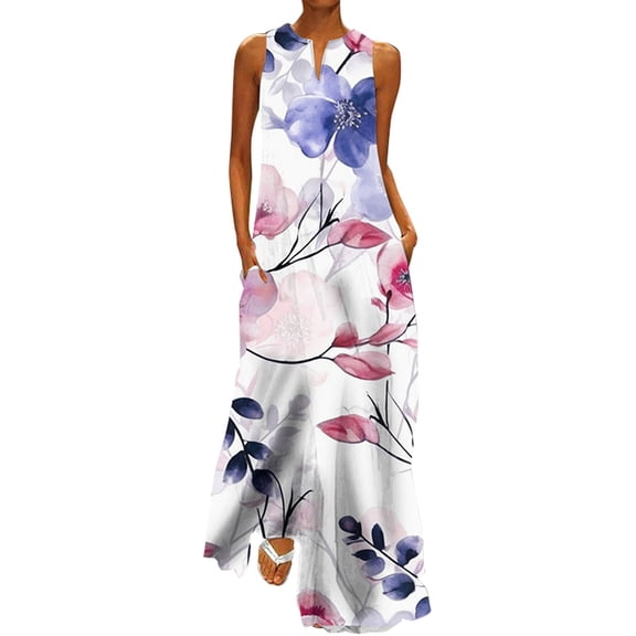 Baqcunre Maxi Dresses for Women 2024 Women's Spring And Autumn Printed V Neck Skirt with Large Swing Skirt Dresses for Women 2024 Summer Dresses for Women 2024 Womens Dresses White 2XL(Hot)