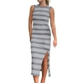 thumbnail image 1 of Baqcunre Maxi Dresses for Women 2024 Women's Summer Bodycon Sundresses Casual Midi Sleeveless Hollow Out Knit Side Slit Striped Long Tank Dress Dresses for Women 2024 Summer Dresses for Women 2024, 1 of 9