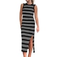 thumbnail image 1 of Baqcunre Maxi Dresses for Women 2024 Women's Summer Bodycon Sundresses Casual Midi Sleeveless Hollow Out Knit Side Slit Striped Long Tank Dress Dresses for Women 2024 Summer Dresses for Women 2024, 1 of 9
