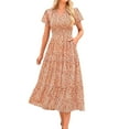thumbnail image 1 of Baqcunre Maxi Dresses for Women 2024 Women's Summer Casual V Neck Short Sleeve Ruffle Ruched Beach Boho Long Floral Maxi Dress Dresses for Women 2024 Summer Dresses for Women 2024 Womens Dresses, 1 of 9