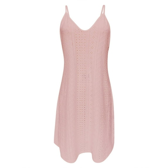 Baqcunre Maxi Dresses for Women 2024 Women's Summer Hollow Jacquard V Neck Solid Color Sleeveless Casual Dress Dresses for Women 2024 Summer Dresses for Women 2024 Womens Dresses Pink S