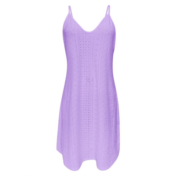 Baqcunre Maxi Dresses for Women 2024 Women's Summer Hollow Jacquard V Neck Solid Color Sleeveless Casual Dress Dresses for Women 2024 Summer Dresses for Women 2024 Womens Dresses Purple 2XL