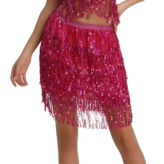 Baqcunre Maxi Skirt Sequin Fringe Women's Nightclub Skirt Skirt Stage with Sparkly Sparkly Costume Fashion Skirt Skirts for Women Maxi Skirts for Women Long Skirts for Women Hot Pink M(Hot)