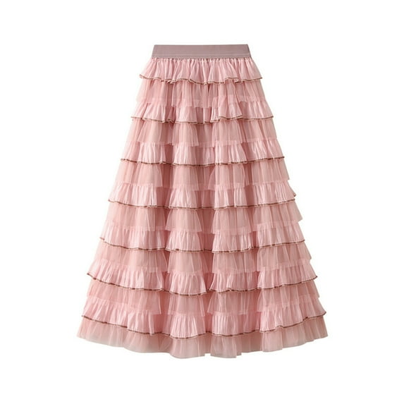 Baqcunre Maxi Skirt Women's A Line Layered Maxi Skirt Layered Tulle Skirt Stretch High Waist Tulle Skirt Skirts for Women Maxi Skirts for Women Midi Skirt Pink(Hot)