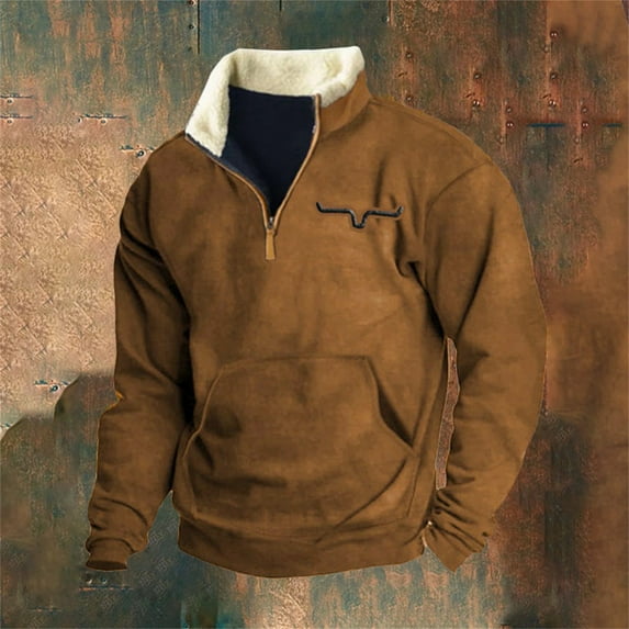 Baqcunre Men'S Autumn And Winter Fashion Half Standing Neck Zippered Cotton Sweater,4XL,Quarter Zip Pullover Men,Mens Sweatshirt,Long Sleeve Shirts For Men,Men'S Fashion Hoodies & Sweatshirts,,Khaki