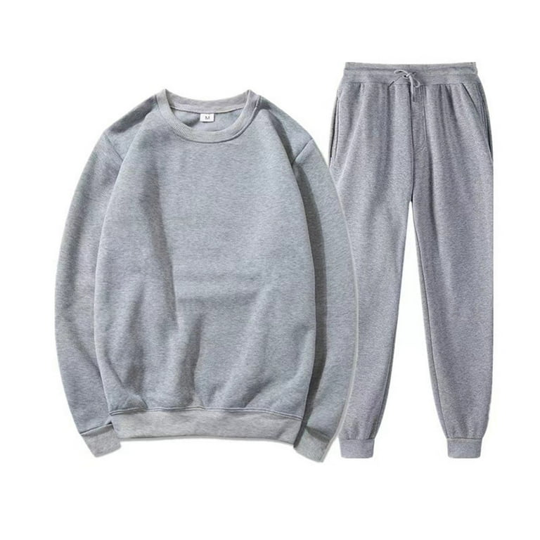 Baqcunre Men s Sports and Leisure Solid Color Round Neck Hoodie and Pants Set L Sweat Set Crewneck Sweatshirts Mens Sweatpants Men s Fashion Hoodies Sweatshirts Gray Walmart