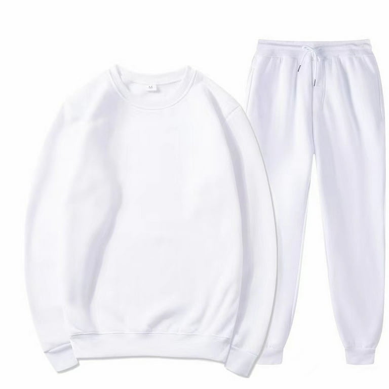 Baqcunre Men s Sports and Leisure Solid Color Round Neck Hoodie and Pants Set XL Sweat Set Crewneck Sweatshirts Mens Sweatpants Men s Fashion Hoodies Sweatshirts White Walmart