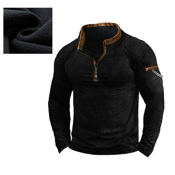 Baqcunre Men'S Zippered Standing Collar Sweater With Fleece Insulation Pullover,L,Quarter Zip Pullover Men,Mens Sweatshirt,Long Sleeve Shirts For Men,Men'S Fashion Hoodies & Sweatshirts,,Black