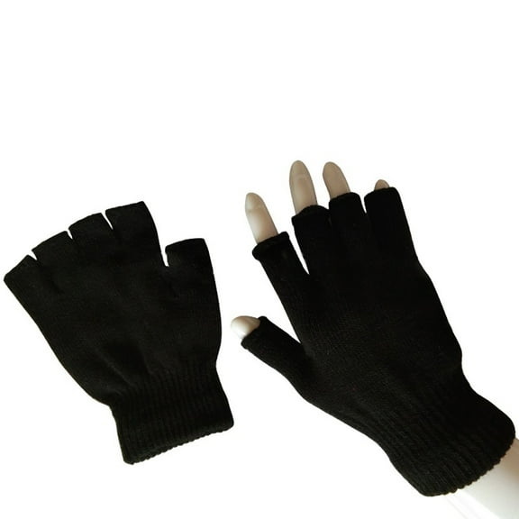 Baqcunre Men's And Women's Winter Warm Solid Color Knitted Half-finger Gloves,One Size,Winter Gloves,Gloves For Cold Weather,Gloves For Men,Fingerless Gloves Men,Mens Fashion,Black