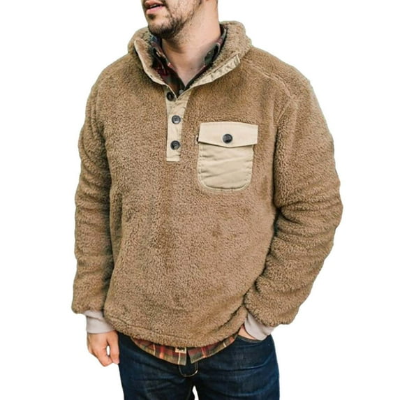 Baqcunre Men's Button Lapel Padded Vintage Sweatshirt Flannel Hoodless Sweatshirt,3XL,Quarter Zip Pullover Men,Mens Sweatshirt,Long Sleeve Shirts For Men,Men'S Fashion Hoodies & Sweatshirts,,Khaki