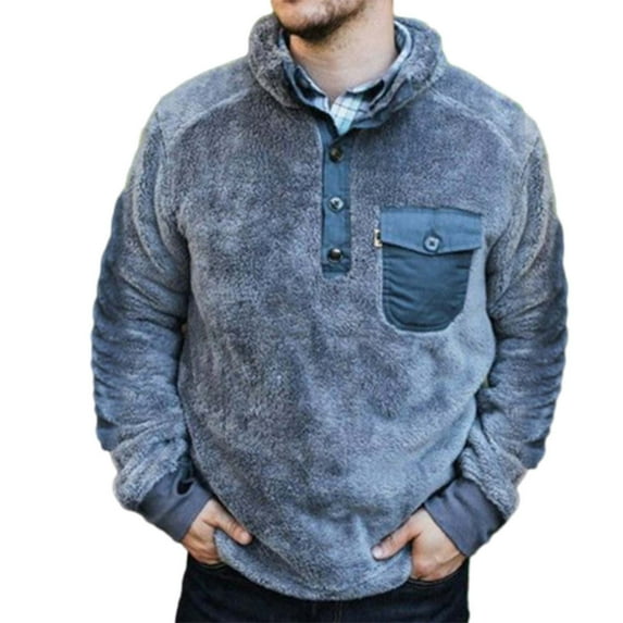 Baqcunre Men's Button Lapel Padded Vintage Sweatshirt Flannel Hoodless Sweatshirt,L,Quarter Zip Pullover Men,Mens Sweatshirt,Long Sleeve Shirts For Men,Men'S Fashion Hoodies & Sweatshirts,,Blue