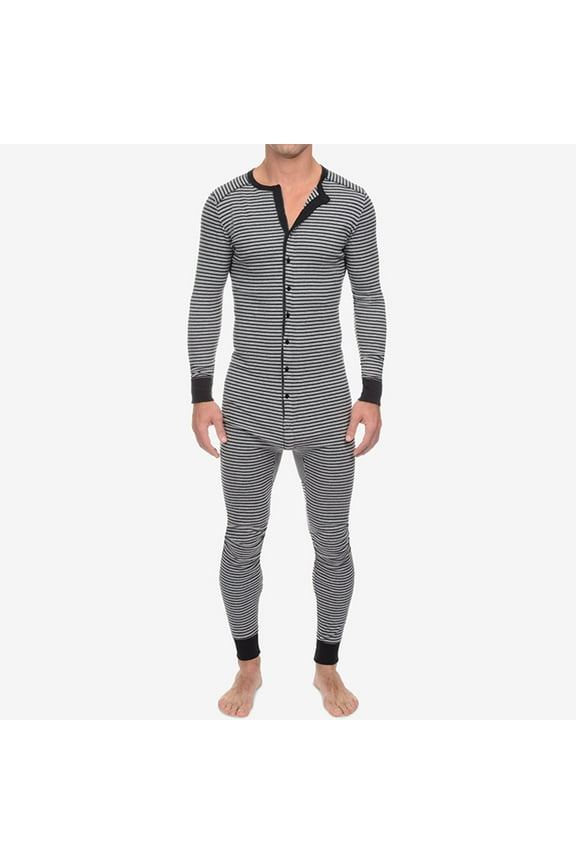 Men's Casual Stripe Button Rib Sleeve Onesie Paste Jumpsuit Pajamas Homewear,Size S-3XL,Mens Pajamas Set,Onesie Adult,Men's Pants,Pajamas for Men,Mens Clothes,Grey