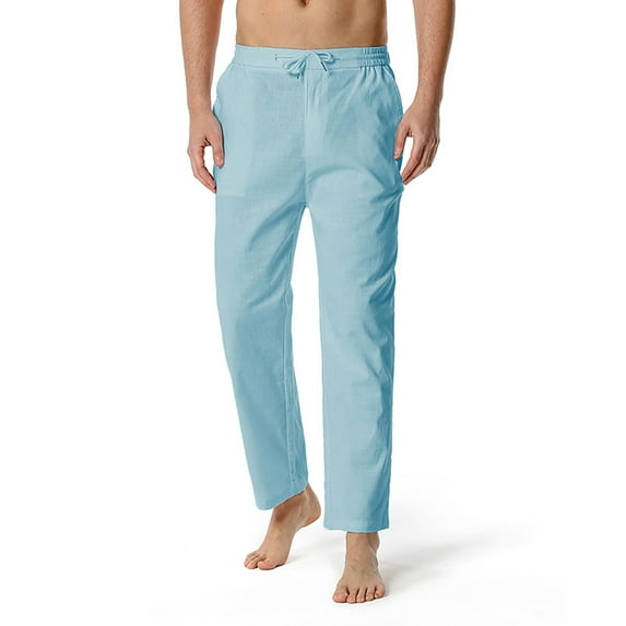 Baqcunre Men's Cotton-Linen Loose Casual Lightweight Elastic Waist Pants Home Pants,XXL,Mens Sweatpants,Men'S Pants,Joggers For Men,Mens Clothes,Mens Fashion,Blue