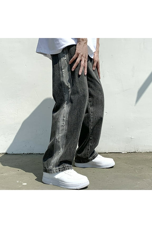 Men's Fashion Plus-Size Loose Jeans Street Wide Leg Trousers Pants,Size L,Mens Jeans,Men'S Pants,Wide Leg Jeans,Mens Clothes,Mens Fashion,Black Jeans
