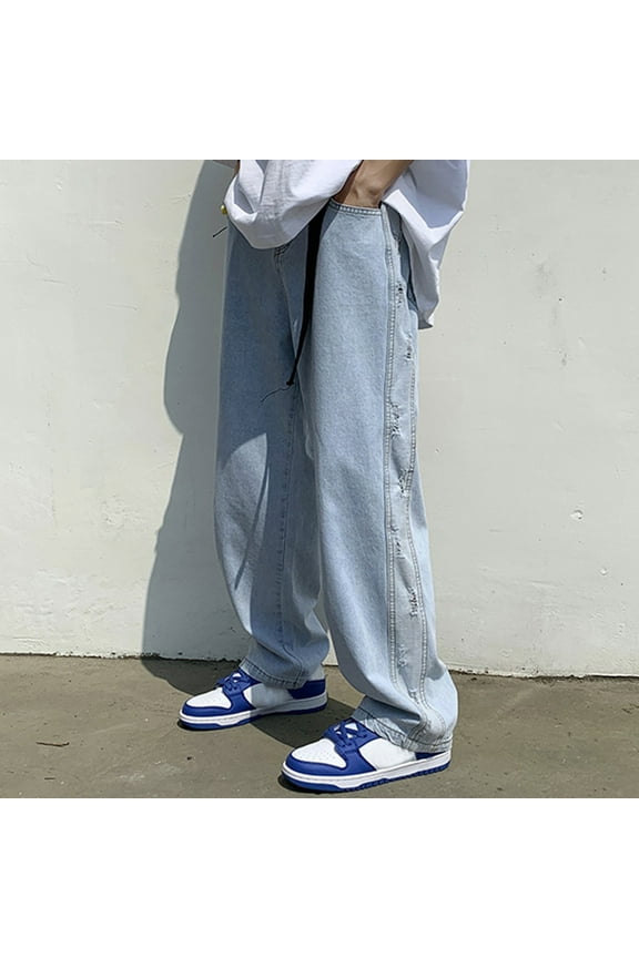 Men's Fashion Plus-Size Loose Jeans Street Wide Leg Trousers Pants,Size S,Mens Jeans,Men'S Pants,Wide Leg Jeans,Mens Clothes,Mens Fashion,Blue Jeans