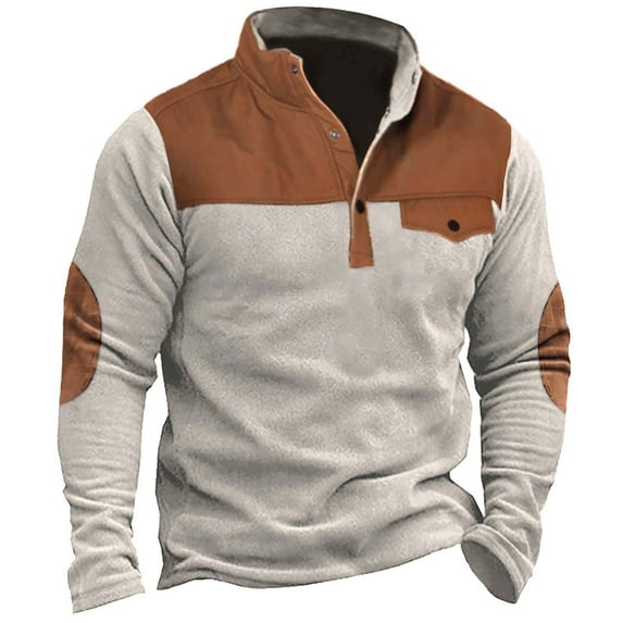 Baqcunre Men's Fleece Long Sleeve Button Zipper Solid Hoodless Sweatshirt,L,Quarter Zip Pullover Men,Mens Sweatshirt,Long Sleeve Shirts For Men,Men'S Fashion Hoodies & Sweatshirts,,Khaki