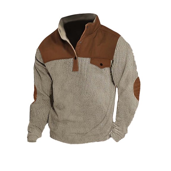 Baqcunre Men's Long Sleeve Corn Button Patchwork Hoodless Sweatshirt Henley Top,XXL,Quarter Zip Pullover Men,Mens Sweatshirt,Long Sleeve Shirts For Men,Men'S Fashion Hoodies & Sweatshirts,,Khaki