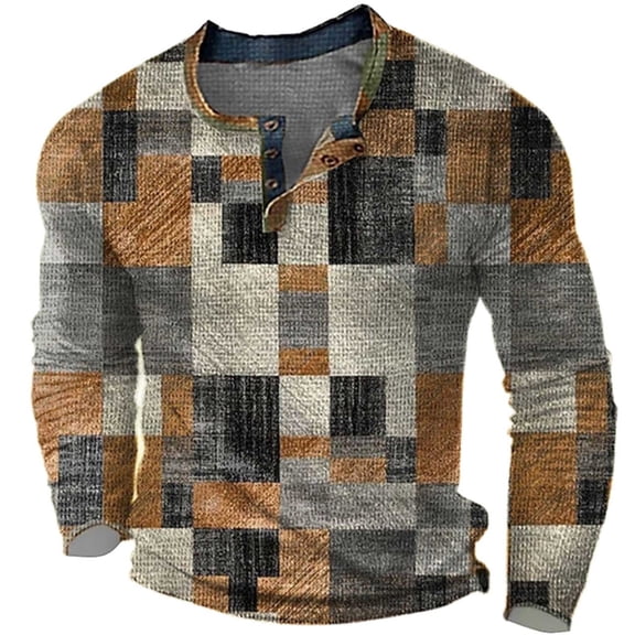 Baqcunre Men's Long Sleeve Printed Button T Shirt Fashion Casual,Size S,Mens Shirts,Men'S T-Shirts,Long Sleeve Shirts For Men,Mens Clothes,Mens Fashion,Yellow Shirts