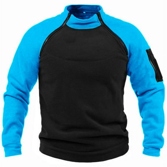 Baqcunre Men's Loose Double Sleeve Color Matching Outdoor Breathable Long Sleeve Top,L,Quarter Zip Pullover Men,Mens Sweatshirt,Long Sleeve Shirts For Men,Men'S Fashion Hoodies & Sweatshirts,,Blue